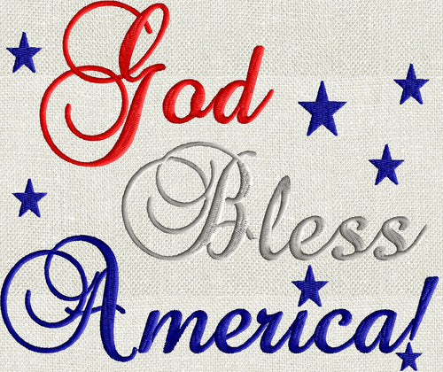 Patriotic quote "God Bless America" Memorial Day 4th of July Embroidery DESIGN FILE Instant download