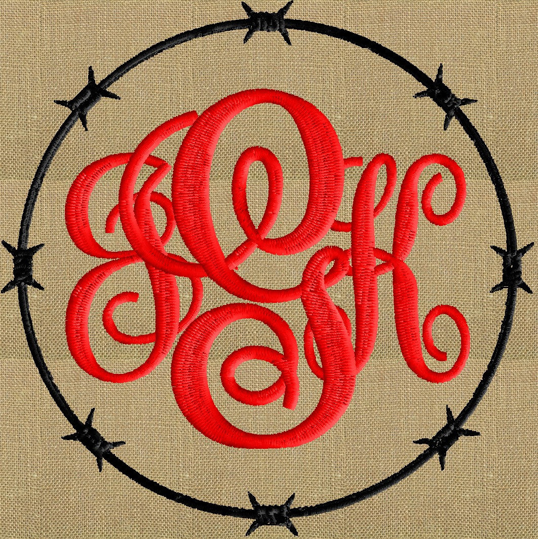 Barbed Wire Font Frame Monogram Embroidery Design -Font not included