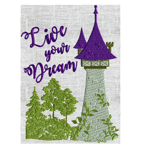 Princess Rapunzel Tower quote "Live your Dream" EMBROIDERY DESIGN FILE Instant download Hus Vp3 Exp Jef Pes Dst - Larger Frames only