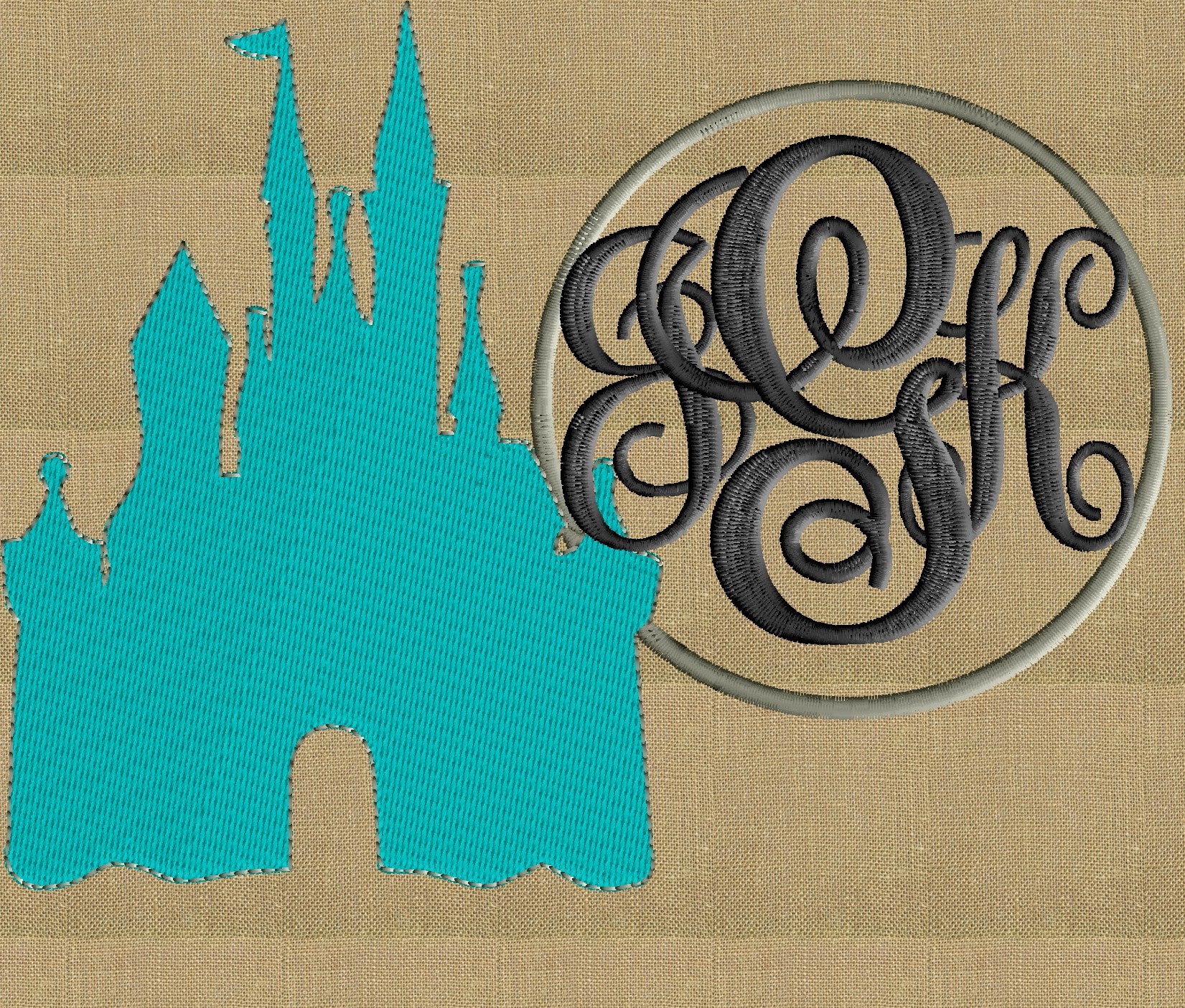 Castle Font Frame Monogram Embroidery Design - Font not included - 2 sizes - Instant download - Hus Dst Exp Vp3 Jef Pes