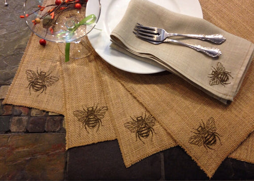 Embroidered Bumble Bee Burlap placemats - Pemium sanitized burlap