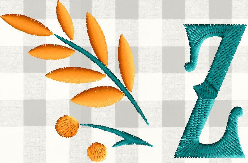 Thankful Monogram Font Embroidery File - 26 Letters -2 sizes 2" & 1.35" EMBROIDERY DESIGN Instant download Dst Hus Jef Pes Exp Vp3 format