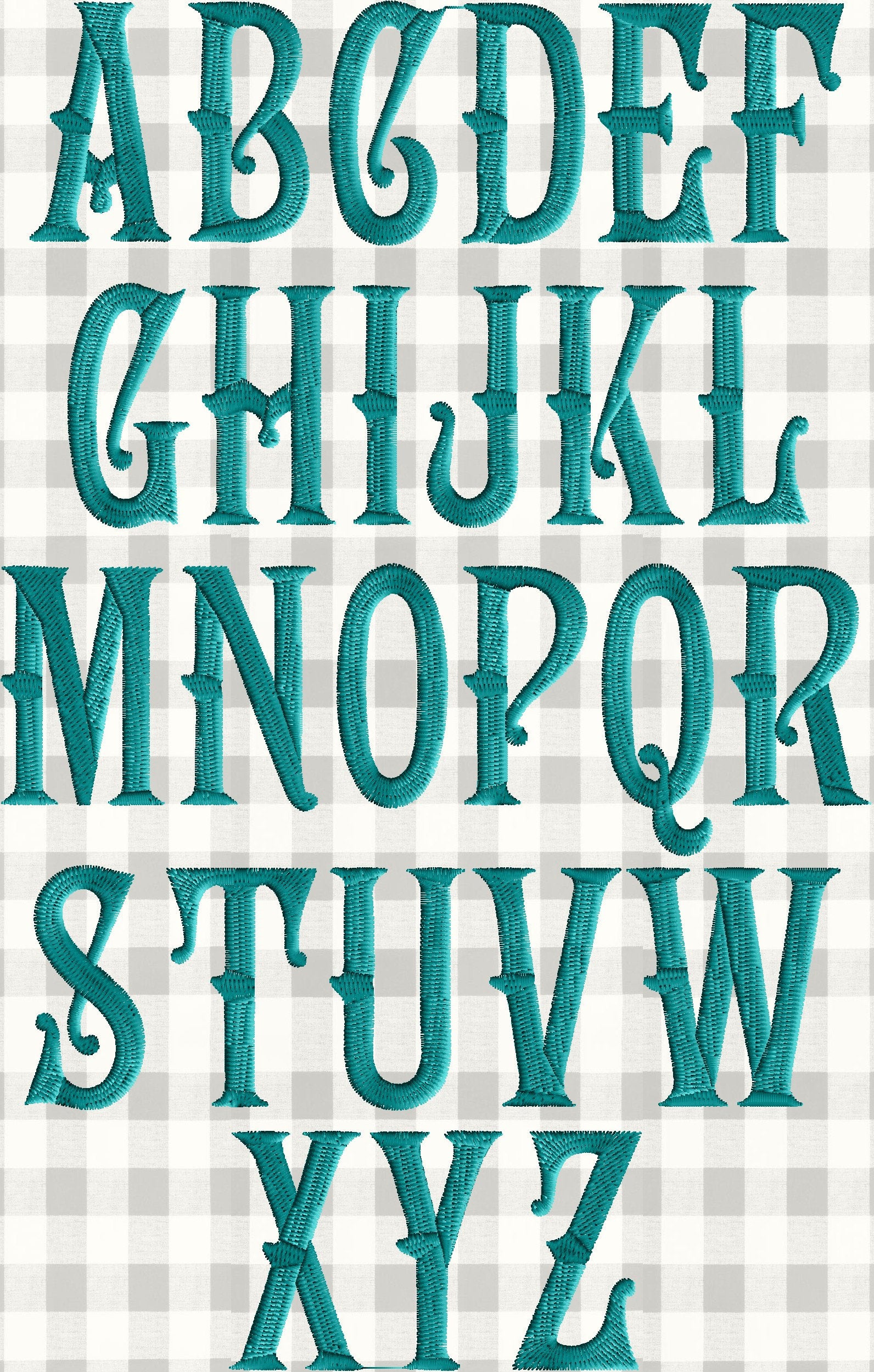 Thankful Monogram Font Embroidery File - 26 Letters -2 sizes 2" & 1.35" EMBROIDERY DESIGN Instant download Dst Hus Jef Pes Exp Vp3 format