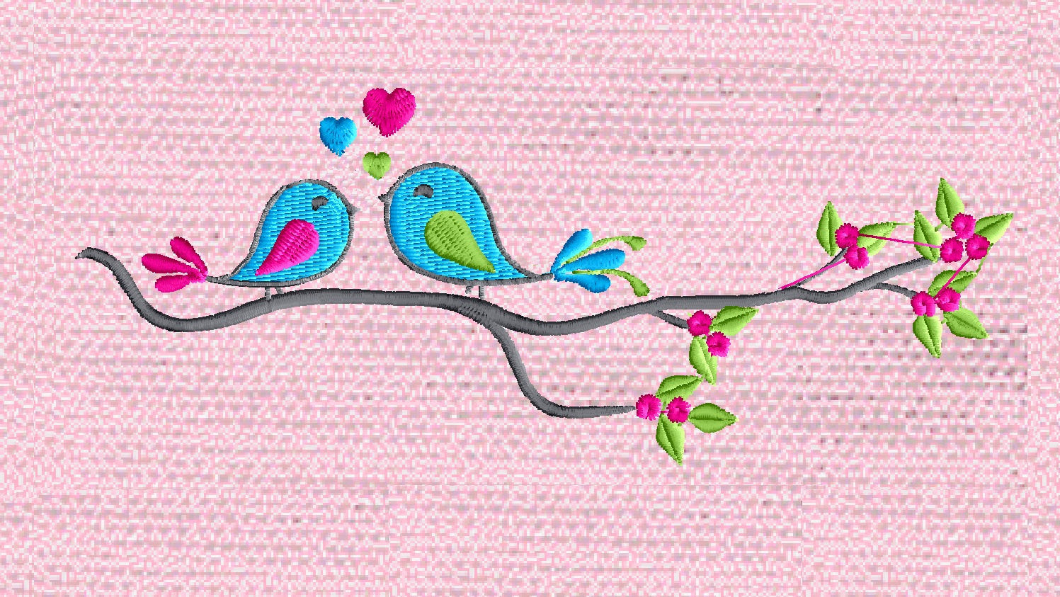 Lovebirds flowers branch spring Design - Valentines day Heart and love - EMBROIDERY DESIGN FILE - Instant download - Dst Hus Jef Pes formats