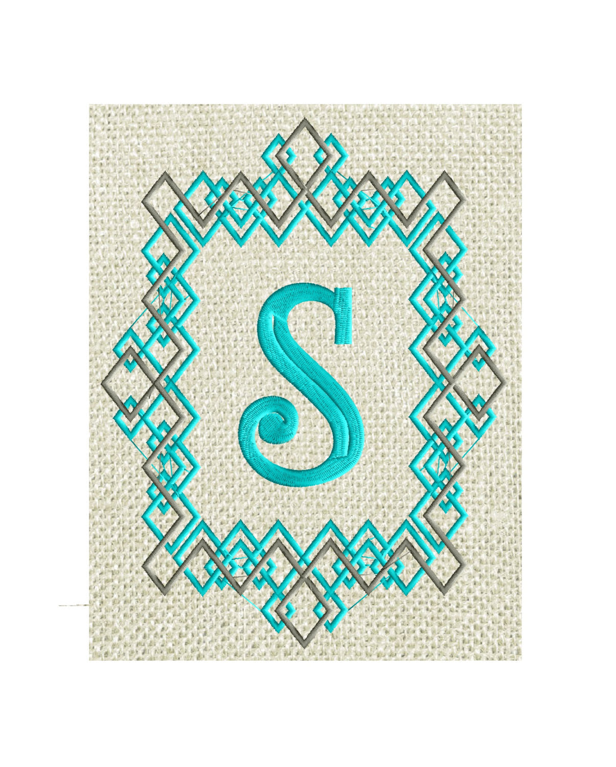 Geometric Font Frame Monogram Embroidery Design - Font not included - EMBROIDERY DESIGN FILE - Instant download - Dst Hus Jef Pes formats
