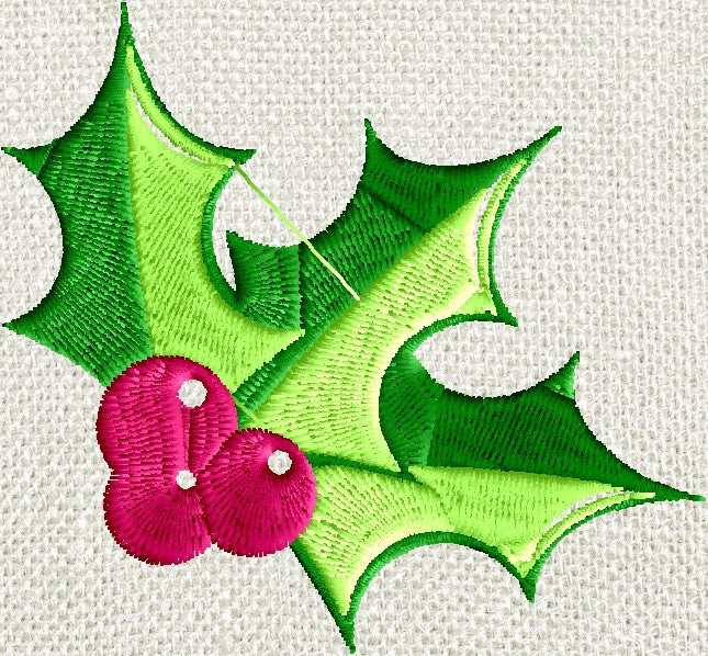 Holly Sprig - EMBROIDERY DESIGN FILE- Instant download - Exp Jef Vp3 Pes Dst formats 5x7 hoops or larger only