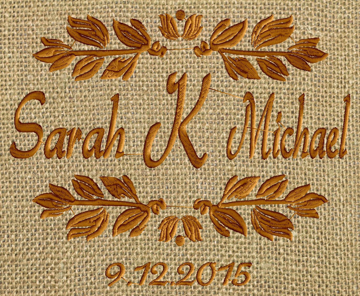 Leaf Font Frame Monogram Embroidery Design - Font not included - EMBROIDERY DESIGN FILE - Instant download - Dst Hus Jef Pes formats