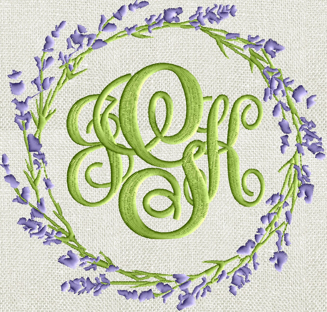 Lavender Wreath Font Frame Monogram Design -Font not included - EMBROIDERY DESIGN FILE - Instant download - Dst Exp Jef Pes formats