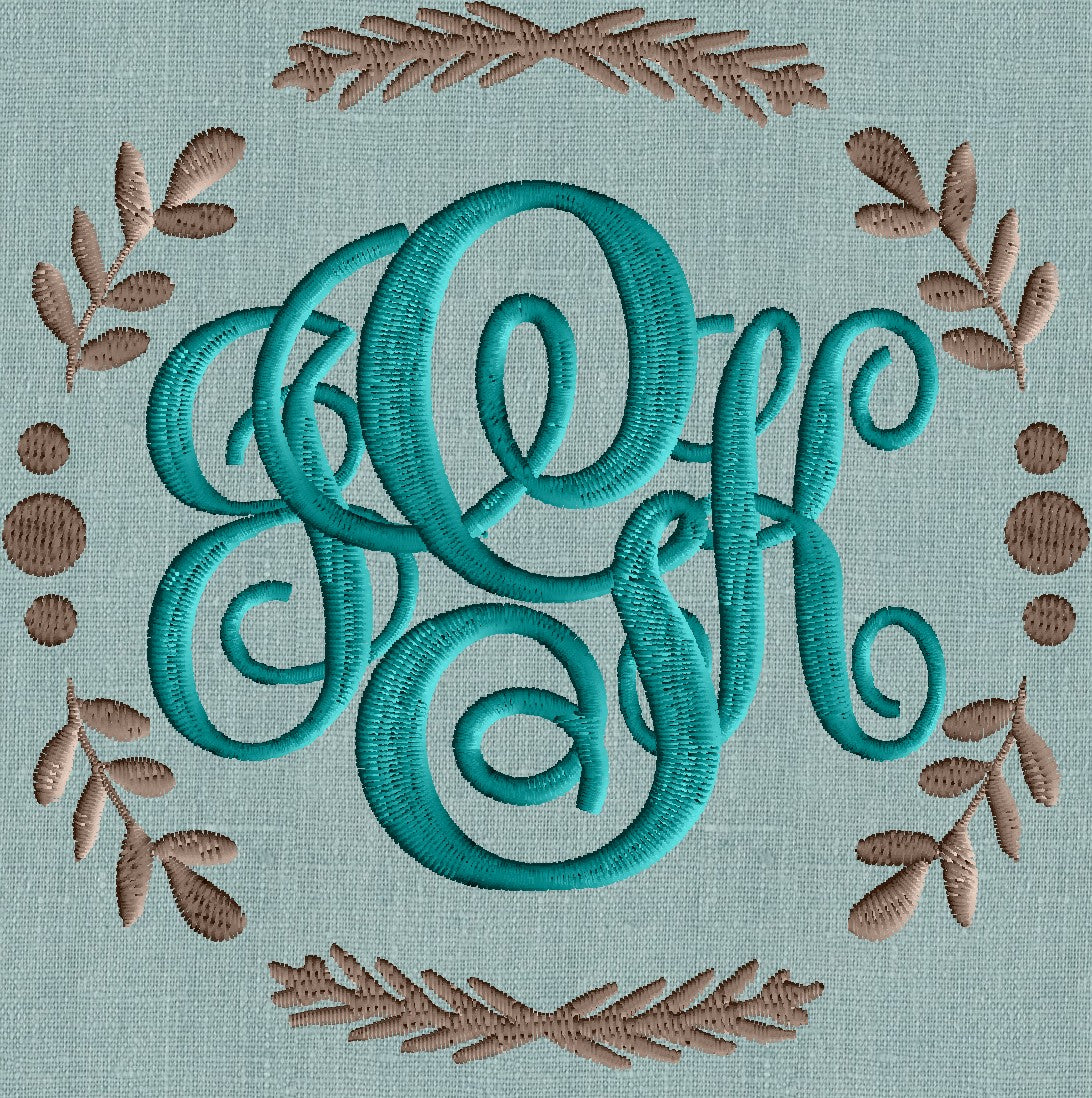 Leaves Laurel Dots Font Frame Monogram - Font not included - EMBROIDERY DESIGN - Instant download - Hus Vp3 Dst Exp Jef Pes formats
