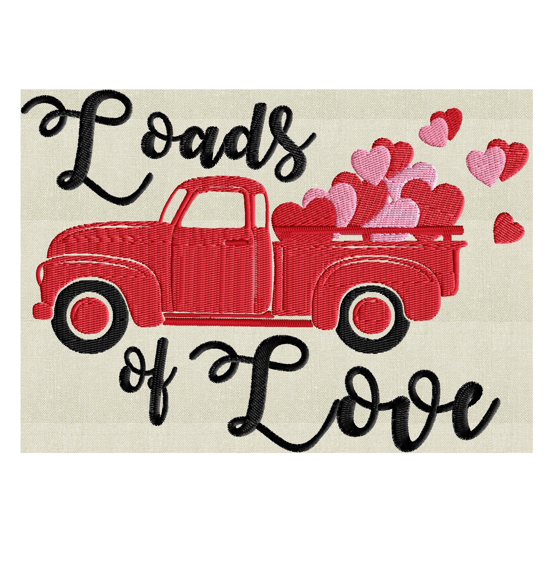 Valentines Retro Pickup truck Hearts