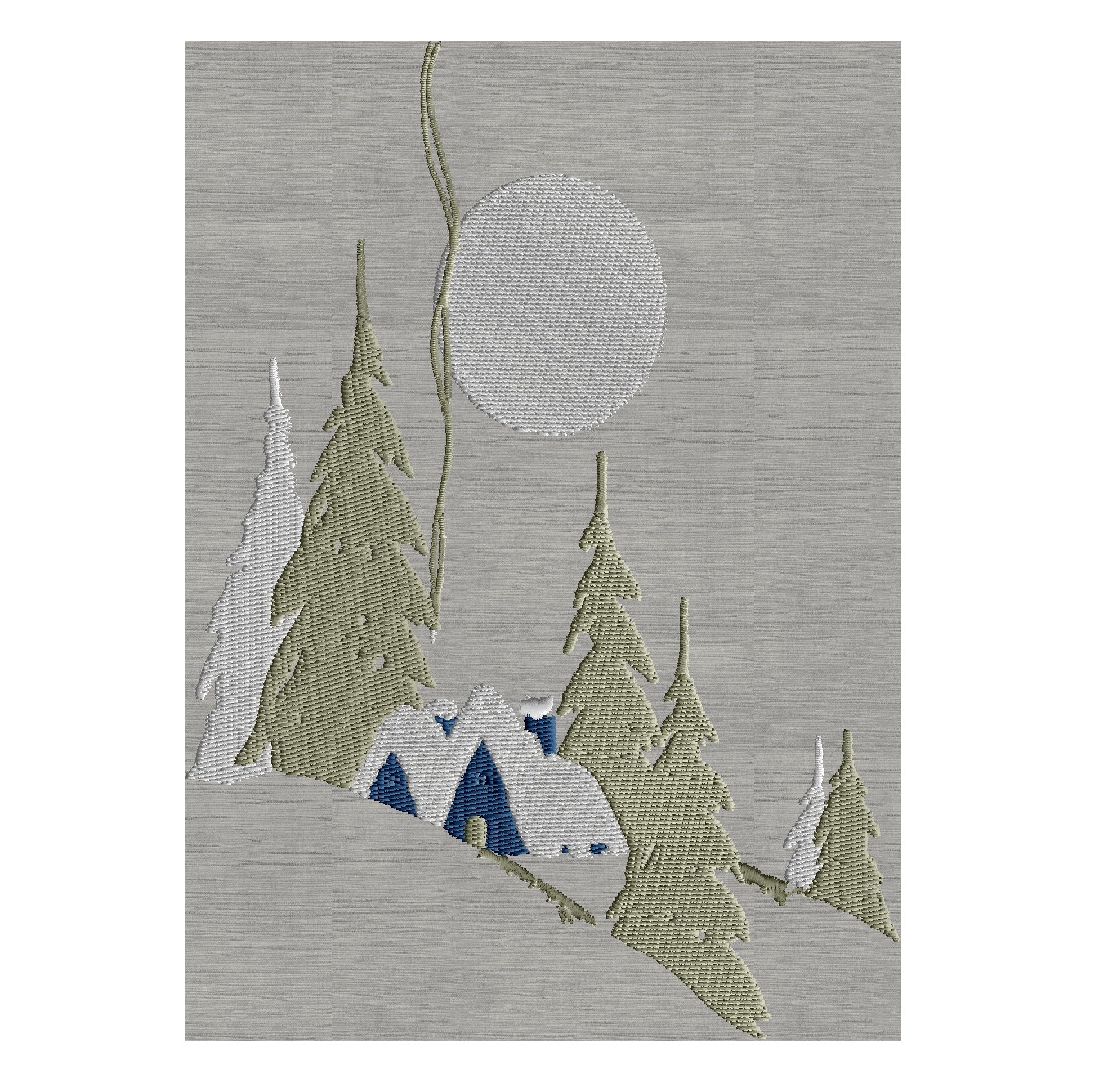 Christmas Village snow scene House Moon EMBROIDERY DESIGN FILE Instant download 5x7 frame or larger - Hus Exp Xp3 Dst Jef Pes formats