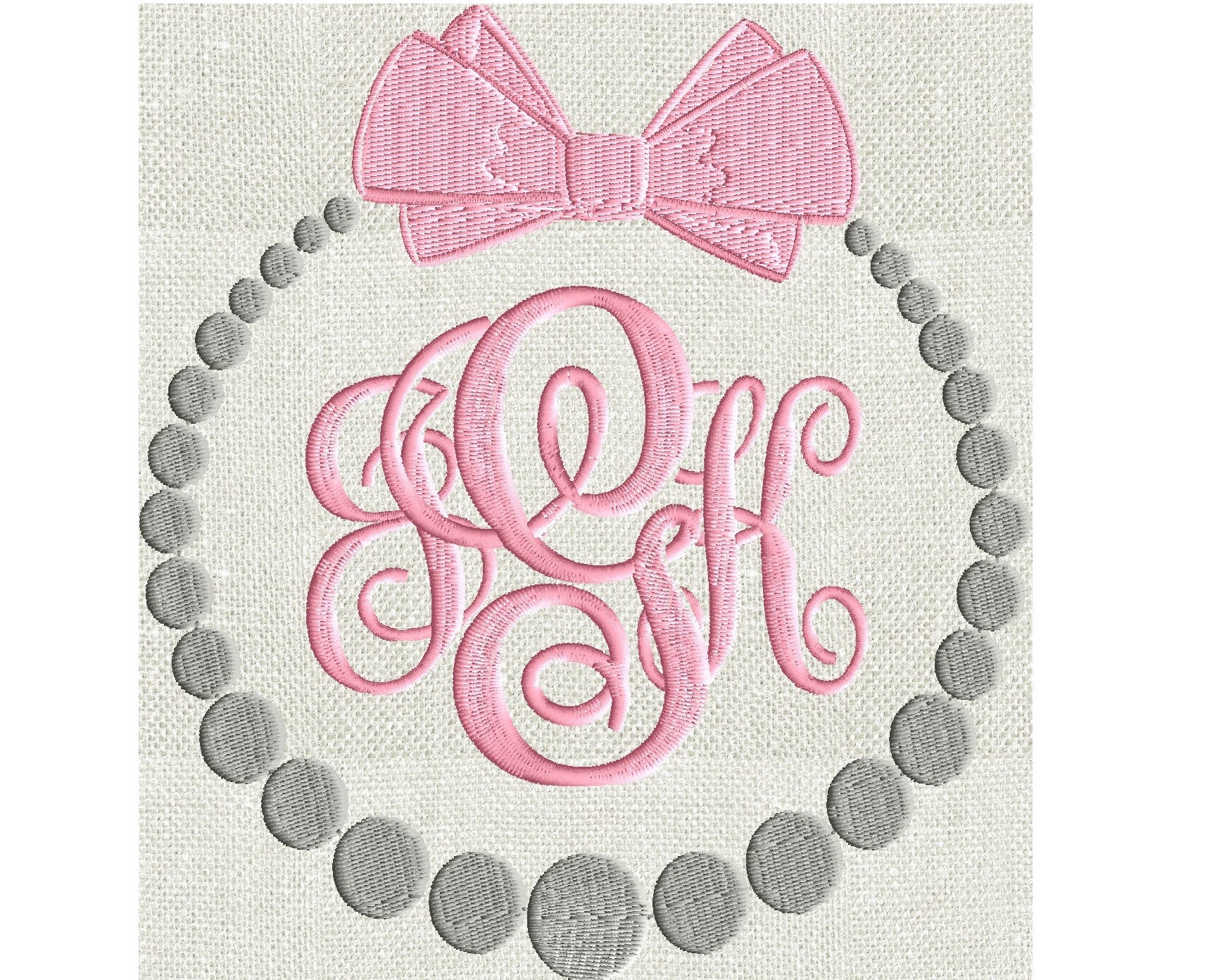 String of Pearls Font Frame Monogram Embroidery Design File