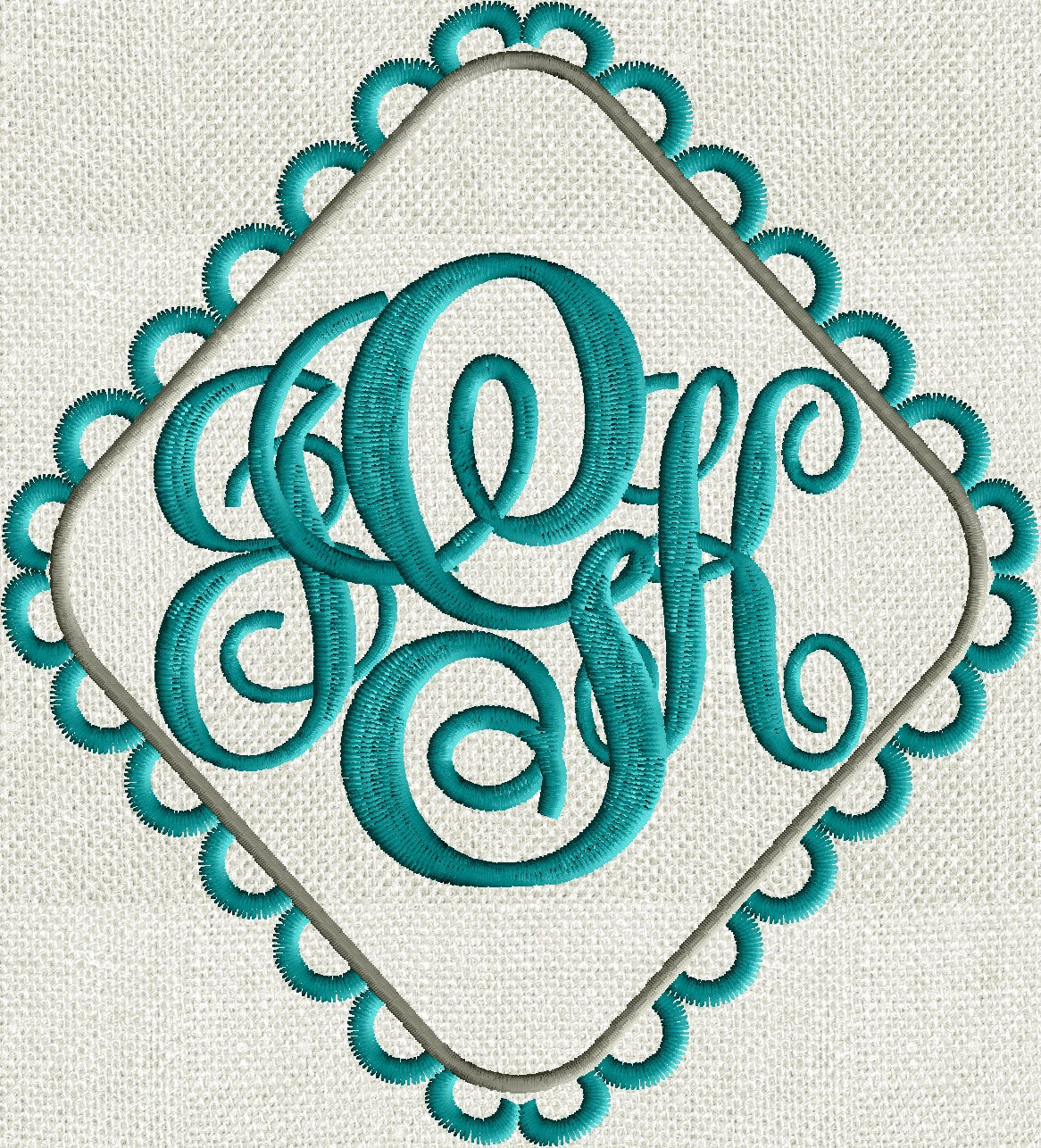 Scalloped Diamond Font Frame Monogram Embroidery Design - Font not included - EMBROIDERY DESIGN FILE - Instant download - Dst Hus Jef Pes Exp Vp3formats