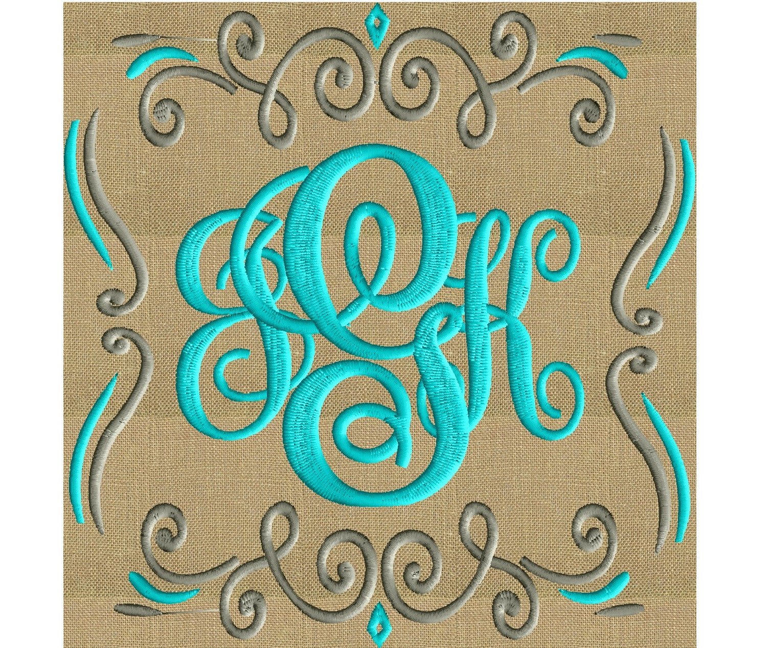 Square Scroll Font Frame Monogram Design EMBROIDERY DESIGN FILE