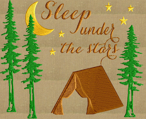 Camping Tent Quote "Sleep under the stars" outdoors - Embroidery Design File