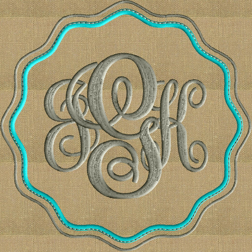 Wavy Round Font Frame Monogram Design -Font not included EMBROIDERY DESIGN FILE