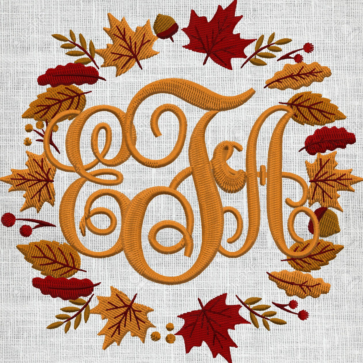 Autumn Wreath Frame with Leaves and Acorns EMBROIDERY DESIGN FILE- Instant download - Hus Exp Jef Vp3 Pes Dst formats 2 sizes 5 colors