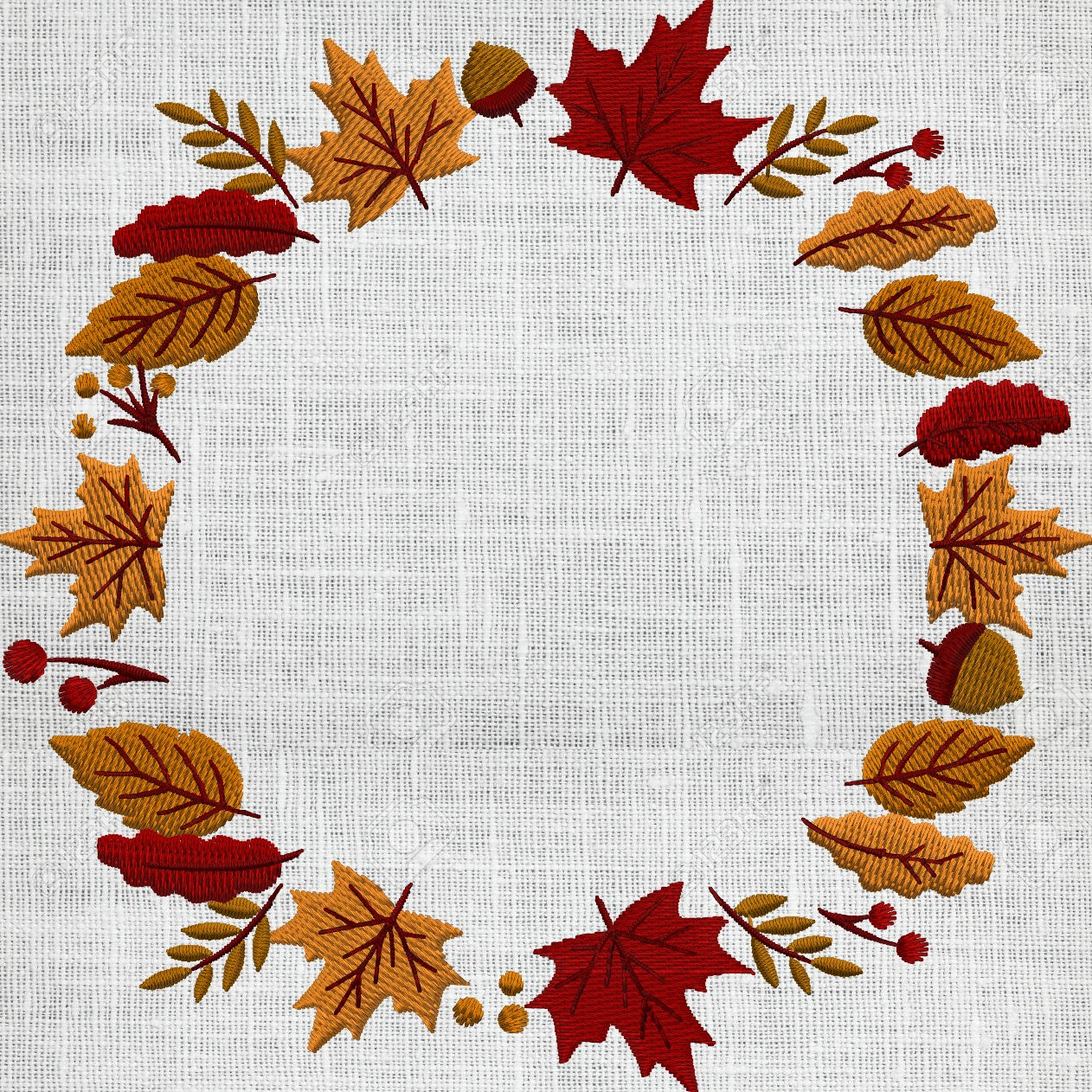 Autumn Wreath Frame with Leaves and Acorns EMBROIDERY DESIGN FILE- Instant download - Hus Exp Jef Vp3 Pes Dst formats 2 sizes 5 colors