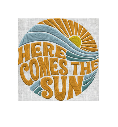Here Comes the Sun Embroidery Design Groovy Embroidery DESIGN FILE - Instant download - Vp3 Exp Dst Hus Jef Pes formats
