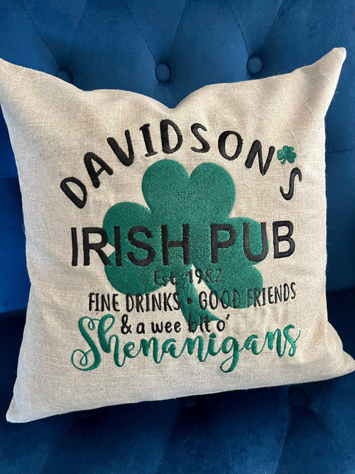 Personalized St Patrick's Day "Irish Pub" Pillow Cover - Embroidered Modern Farmhouse - Vintage inspired - Home Decor