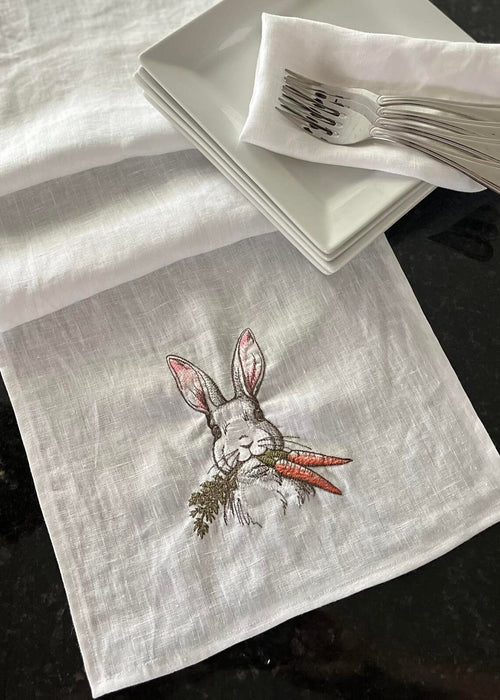 Embroidered Easter Table Runner, Linen Carrot Farm Table Runner, Easter Bunny Embroidery, Easter Table Top, Easter Decor