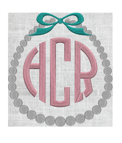 Pearl Necklace Bow Font Frame Monogram Design -Font not included - EMBROIDERY DESIGN FILE - Instant download - Hus Dst Exp Jef Pes - 2 sizes