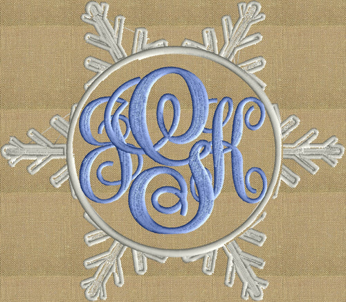 Snowflake Font Frame Monogram Embroidery Design File