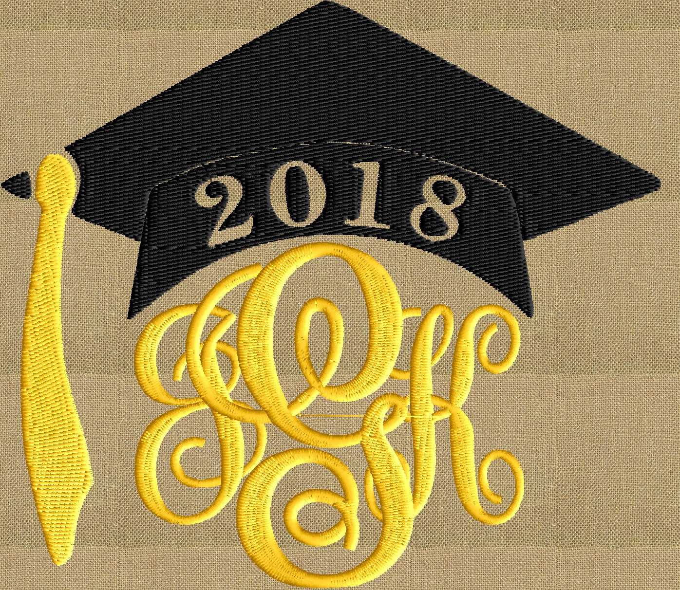 Graduation Cap Hat 2018 Frame Monogram Design -Font not included - EMBROIDERY DESIGN FILE - Instant download - Vp3 Dst Exp Jef Pes formats