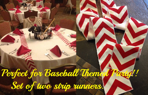 ORIGINAL Baseball Ribbon Party Themed Red Chevron Modern Wedding Table Runner set of 2 by your choice of length Chevron Runner