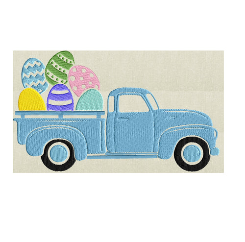 Easter Retro Pickup truck Eggs - EMBROIDERY DESIGN file - Instant download - Hus Exp Jef Vp3 Pes Dst 2 sizes 7 colors