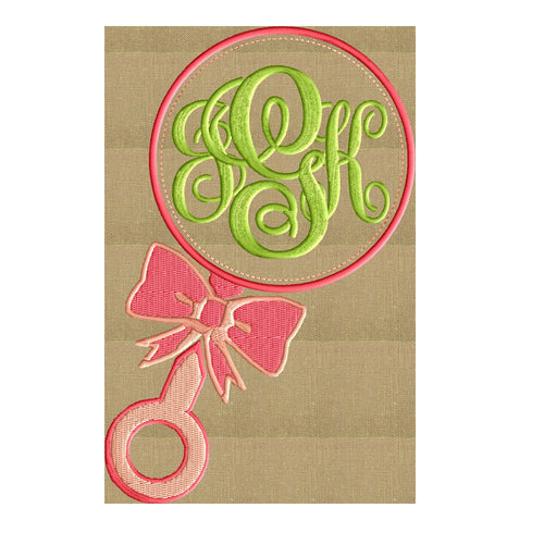 Baby's Rattle Font Frame Monogram Embroidery Design - Font not included
