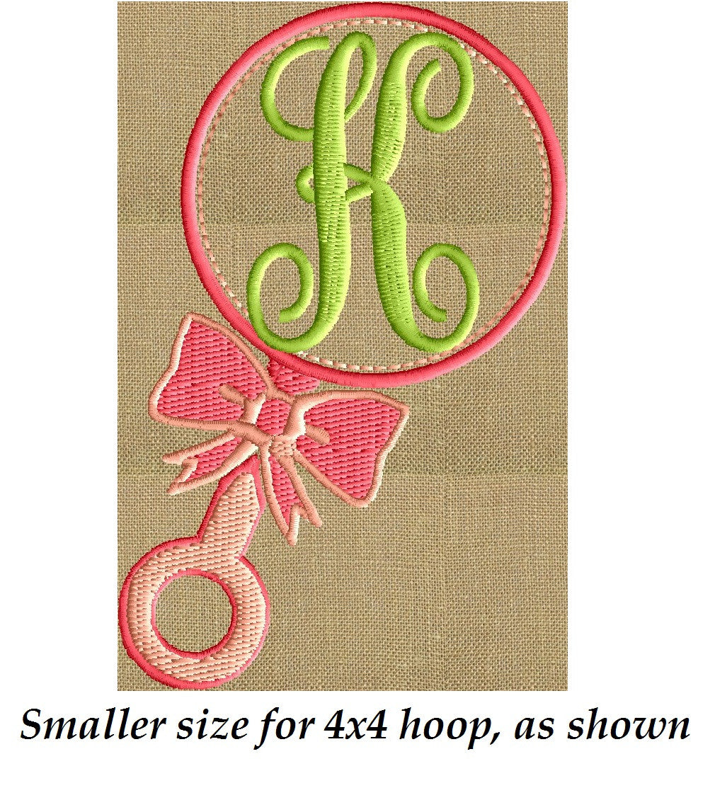Baby's Rattle Font Frame Monogram Embroidery Design - Font not included