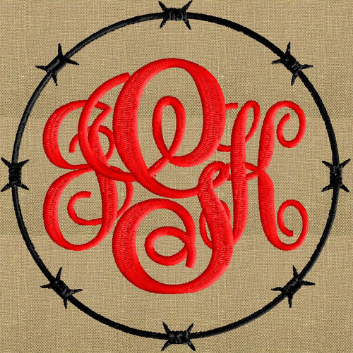 Barbed Wire Font Frame Monogram Embroidery Design -Font not included