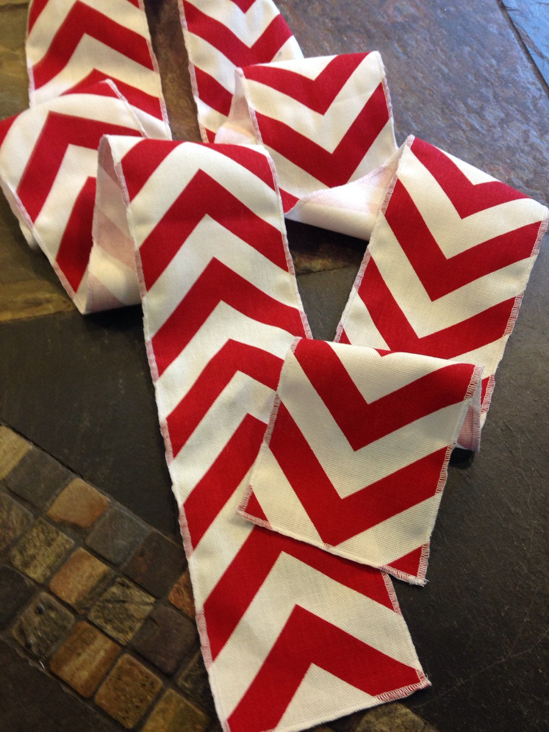 Our ORIGINAL Baseball Ribbon Party Themed Red Chevron Modern Wedding Table  Runner set of 2 by your choice of length Chevron Runner