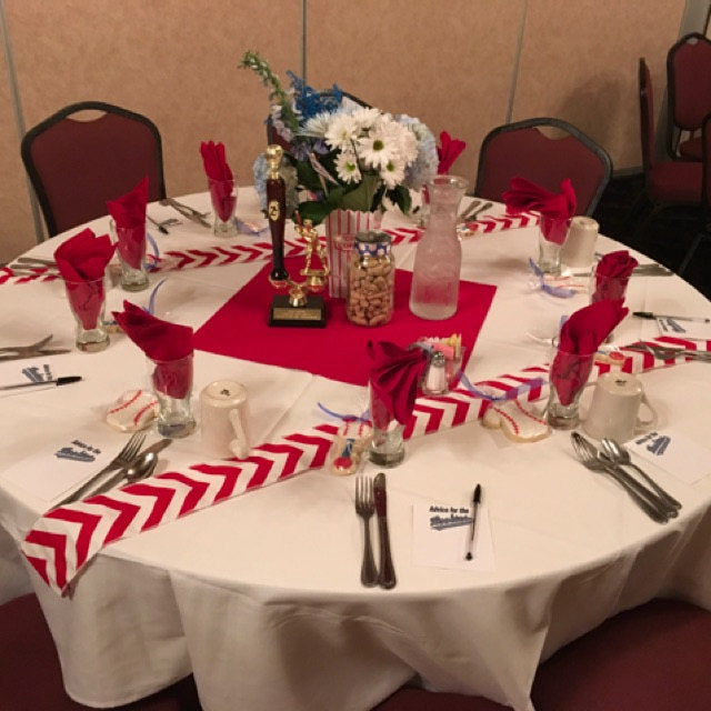 Our ORIGINAL Baseball Ribbon Party Themed Red Chevron Modern Wedding Table Runner set of 2 by your choice of length Chevron Runner