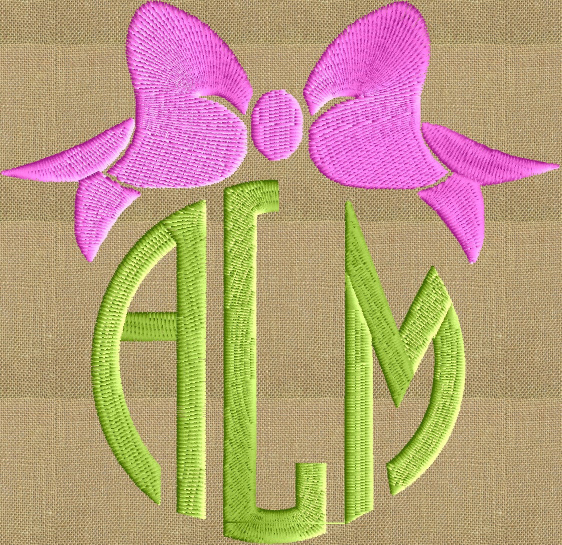 Bow Font Frame Monogram Embroidery Design - Font not included - Instant download