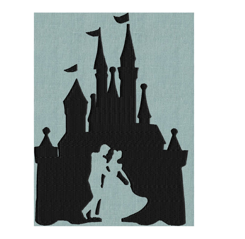 Princess castle silhouette Cinderella and Prince Charming EMBROIDERY DESIGN FILE - Instant download - Dst Hus Jef Pes VP3 Exp formats