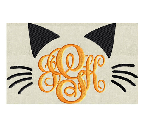 Black Cat Kitty Font Frame Monogram Embroidery Design - Font not included - Instant download in 2 sizes - Hus Dst Exp Vp3 Jef Pes