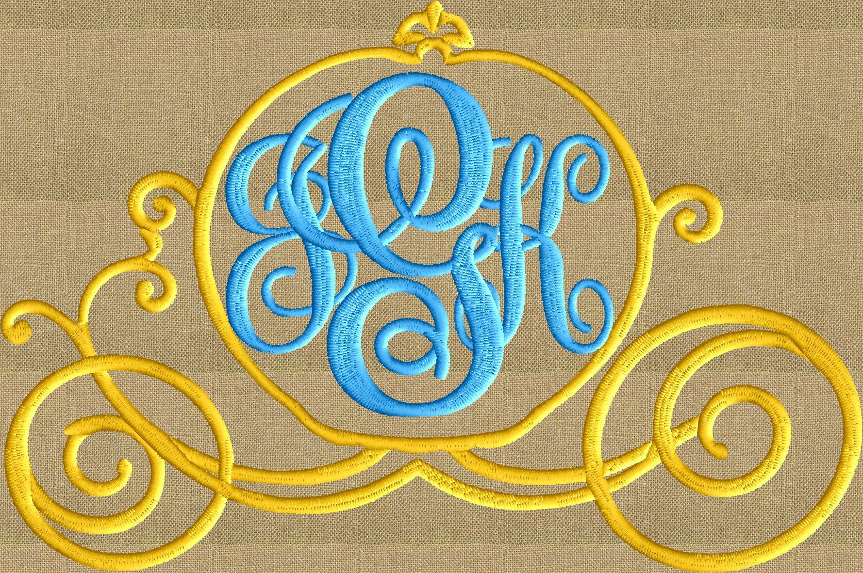 Princess Cinderella Carriage Font Frame Monogram Embroidery Design