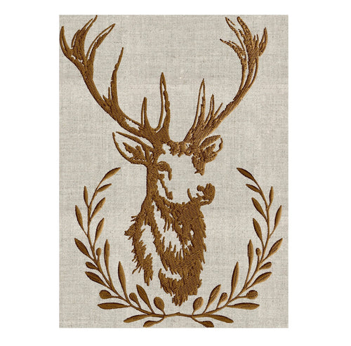 Vintage Stag Buck Deer w wreath - Embroidery Design Embroidery DESIGN FILE - Instant download - 1 color 2 sizes - Hus Dst Jef Pes Exp Vp3 formats