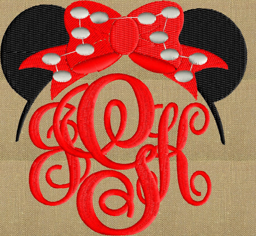 Minnie Bow Font Frame Monogram Embroidery Design - Font not included - LARGER FRAMES ONLY - Instant download - Dst Exp Vp3 Jef Pes