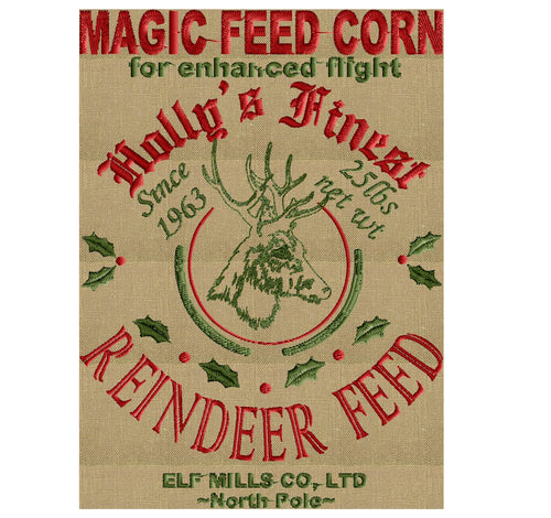 REINDEER Feed Sack Christmas - EMBROIDERY DESIGN file - Instant download - Exp Jef Vp3 Pes Dst formats 5x7 hoops or larger only