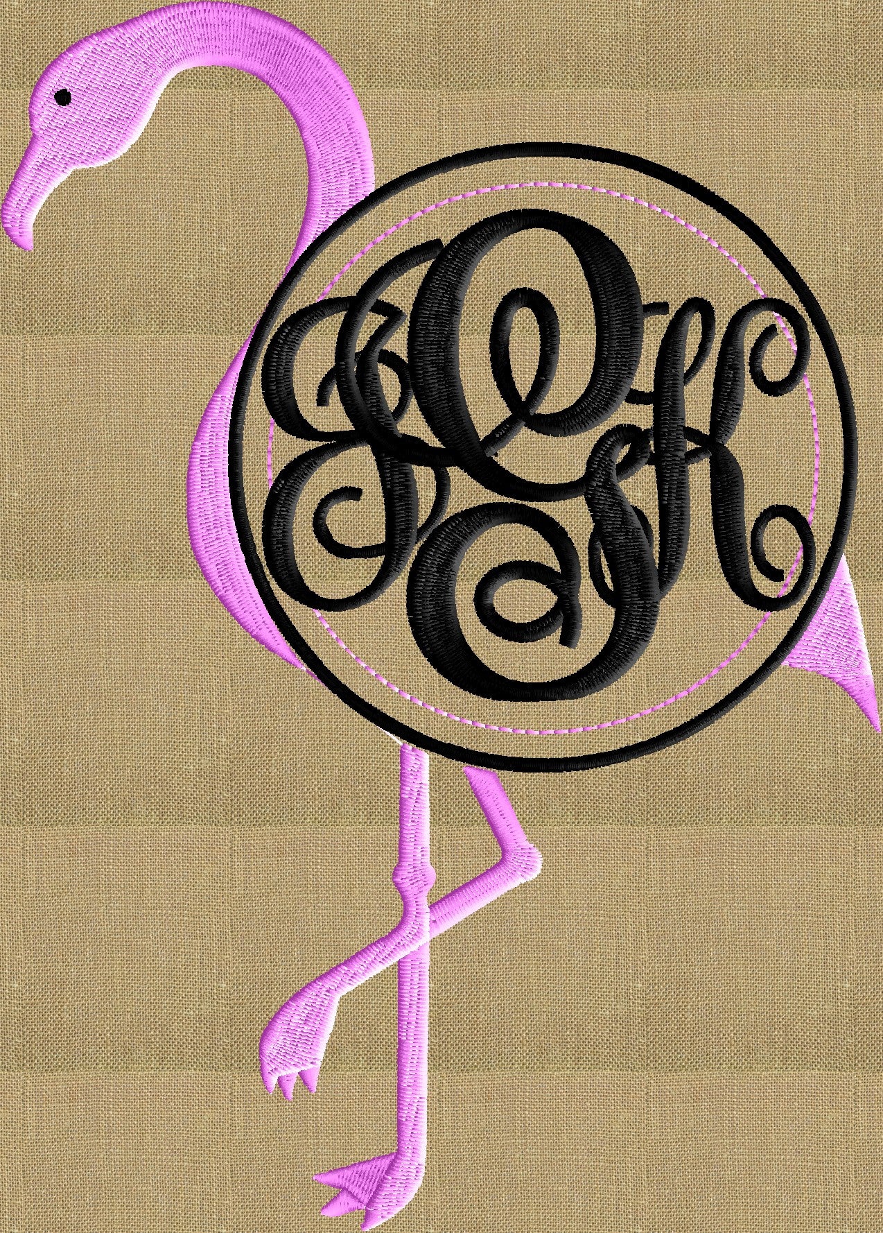Flamingo Font Frame Monogram Embroidery Design - Font not included - Instant download - Hus Dst Exp Vp3 Jef Pes formats