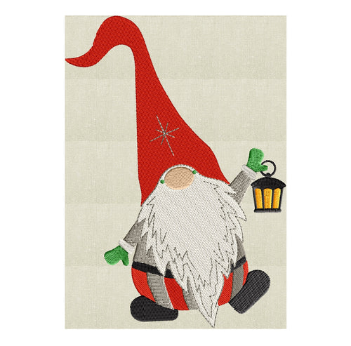 Jolly Gnome w Lantern & Hat - retro - EMBROIDERY DESIGN FILE- Instant download Hus Exp Jef Vp3 Pes Dst - 2 sizes - 5x7 or 4x4 hoops 7 colors