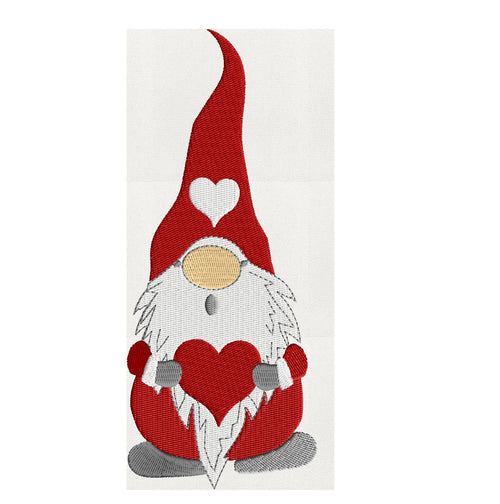 Valentine Gnome w Heart Hat - retro - EMBROIDERY DESIGN FILE- Instant download Hus Exp Jef Vp3 Pes Dst - 2 sizes - 5x7 or 4x4 hoops 7 color