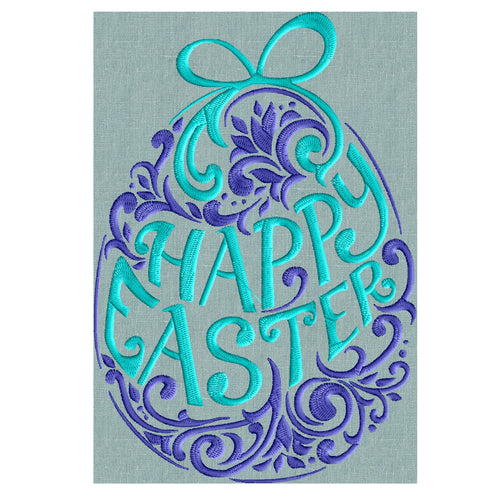 Happy Easter Scroll Egg - Embroidery Design Embroidery DESIGN FILE - Instant download For Larger Hoops - Hus Dst Jef Pes Exp Vp3 formats