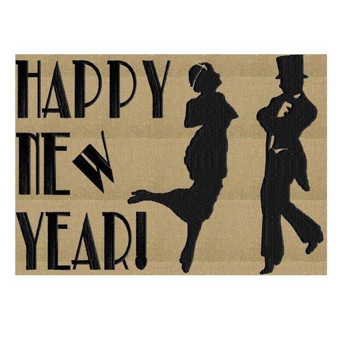 Happy New Year - Retro Roaring 20s Gatsby Chalkboard - EMBROIDERY DESIGN FILE- Instant download - Hus Exp Jef Vp3 Pes Dst formats 2 sizes