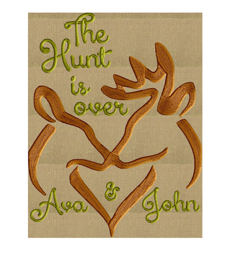 Deer Antlers "The Hunt is over" Font Frame -EMBROIDERY DESIGN - Font not included - 2 sizes - Instant download - Hus Vp3 Dst Exp Jef Pes formats