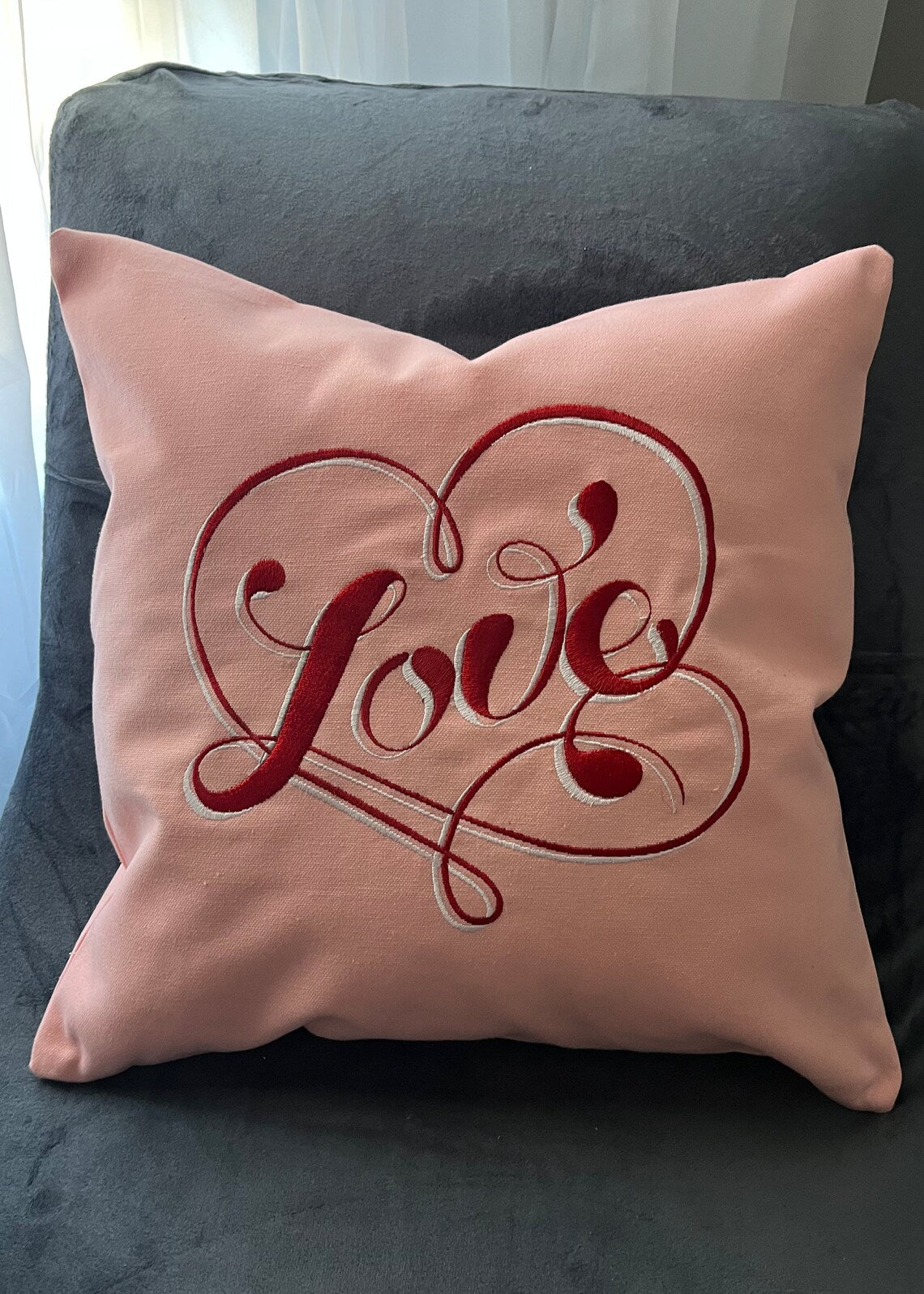 Valentine's Day "Love" Hearts Pillow Cover - Embroidered Modern Farmhouse - Vintage inspired - Home