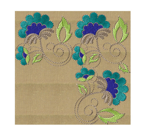 Jacobean Flower Corner Embroidery Design - EMBROIDERY DESIGN FILE - Instant download - Dst Jef Pes VP3 Exp formats - For larger frames only